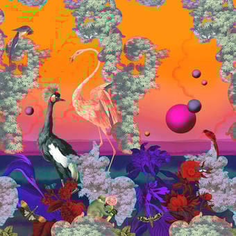 Papel pintado mural panorámico Novafrica Sunset Scène 1 Tangerine Christian Lacroix