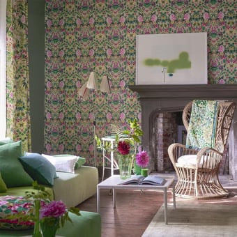 Papel pintado Ikebana Damask Fuchsia Designers Guild