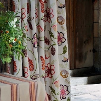 Twelve Bar Stripe Fabric Sand/Rose Mulberry