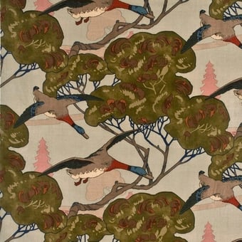 Flying Ducks Velvet Fabric Sky Mulberry