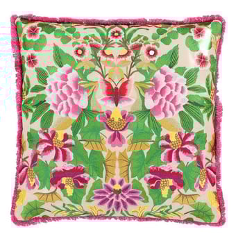 Ikebana Damask Embroidered Cushion Fuchsia Designers Guild