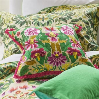 Ikebana Damask Embroidered Cushion Fuchsia Designers Guild