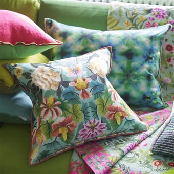 Ikebana Damask Cushion Aqua Designers Guild