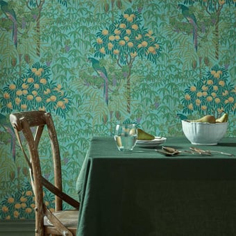 V&A Macaw Wallpaper Teal 1838