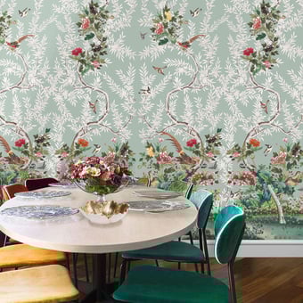 Papel pintado mural panorámico Faisan Bleu gris Le Grand Siècle