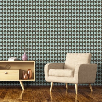 Papel pintado Losanges Fleuris Turquoise Etoffe.com x Papier Français