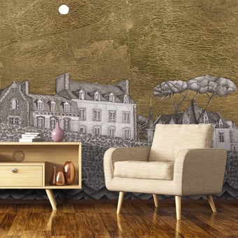 Papier peint panoramique Promenade à Roscoff Graphite Etoffe.com x Catherine Prigent