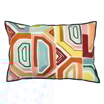 Coussin Mahlangu Celadon/Moutarde Maison Casamance