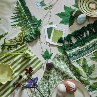 Fernery Embroidery Fabric Botanical Green Sanderson