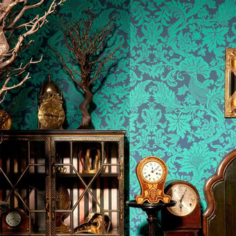 Balabina Wallpaper Teal on Midnight Cole and Son