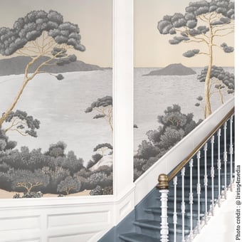 Papel pintado mural panorámico Port-Cros gris Oro 150x330 cm - 3 tiras - Parte A Isidore Leroy