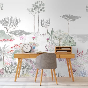 Papel pintado mural panorámico Jardin de France Gris vert 200x330 cm - 4 tiras - lado izquierdo Isidore Leroy