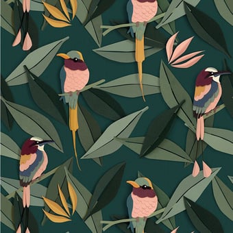 Birds Wallpaper Green Studio Ditte