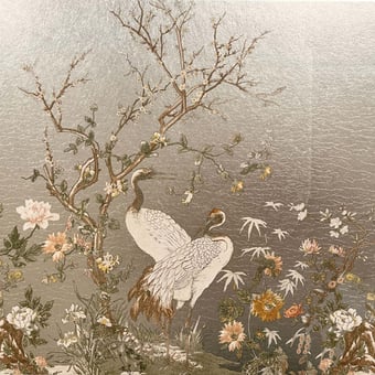 Papel pintado mural panorámico Grues Japonaises Or Or Pâle Le Grand Siècle