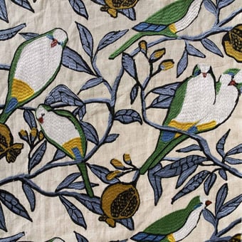 Les Inséparables Embroidered Embroidered Fabric Bleu lin Nobilis