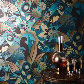 Papel pintado Fantasque Turquoise/Teal/Bronze Osborne and Little